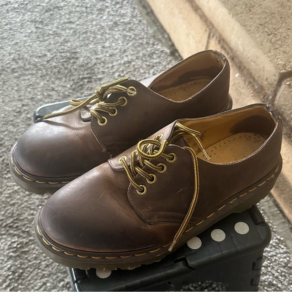 Dr. Martens Brown Leather Men's Oxfords - Picture 2 of 8